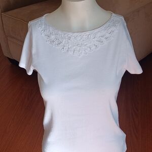 Lauren Ralph Lauren Petite S White Eyelet Lace Minamalist 100% Cotton Top Preppy